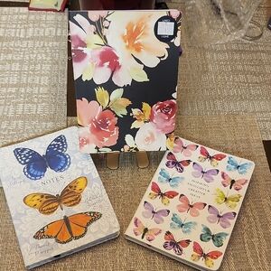 NEW 3 Lot Floral and Butterfly Design Notebook Jornals